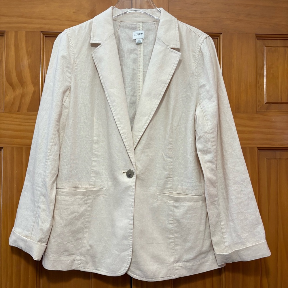 J. Crew Women's Light Beige Linen Blend Blazer Size 10 EUC